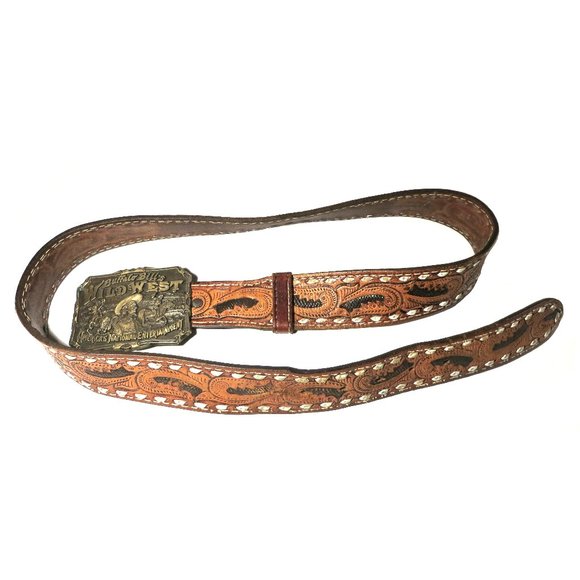 Buffalo Bill's Wild West Brown Leather Belt & Brass Buckle - Size 38 - Picture 6 of 8